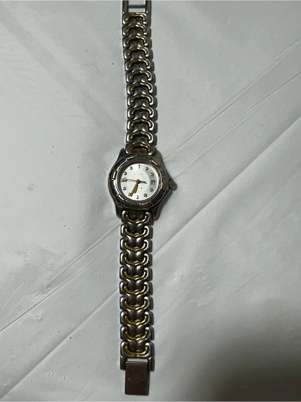 Bulova Pink Dial Two-Tone Silver and Gold Working Bracelet Watch